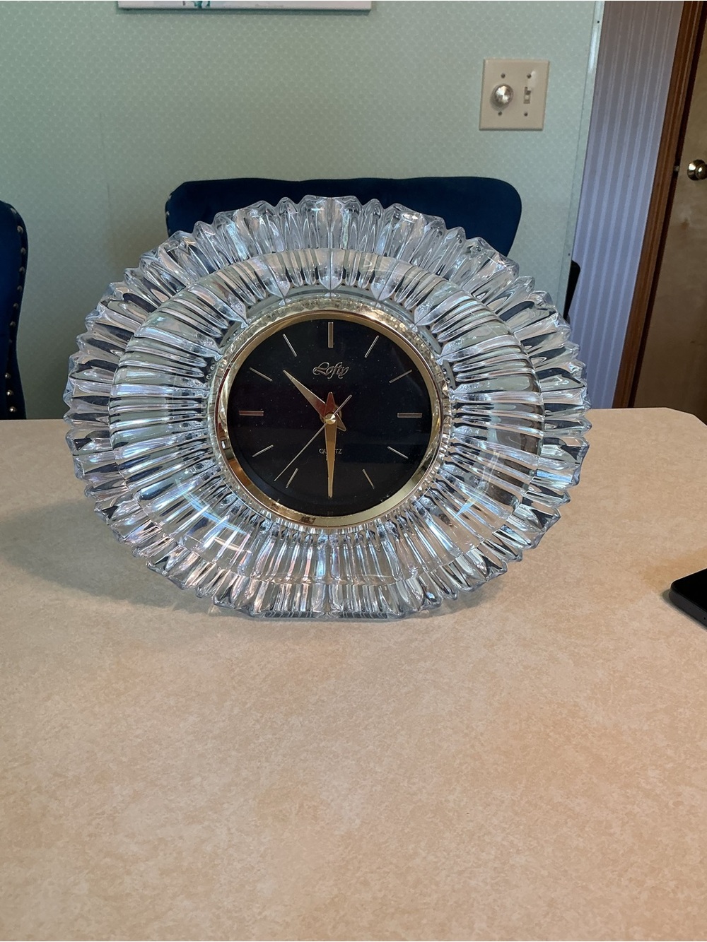 Clear Crystal Glass Wall Clock with Black Face